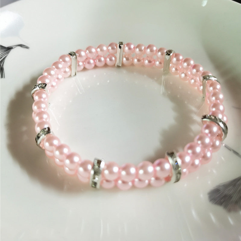 Two Row Pearl Necklace for Pets with Elastic Design