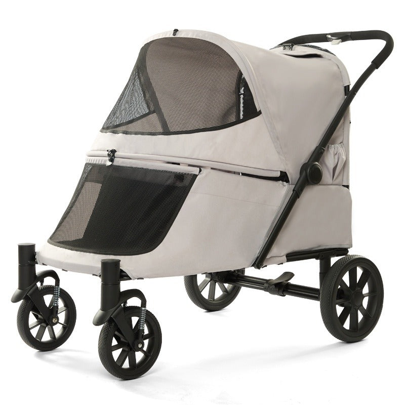 Foldable Pet Stroller with Ramp for Senior Cats & Small Dogs