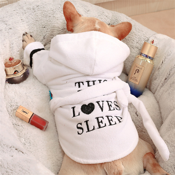 Hooded Pajamas Dog Bathrobe - White Dog Clothing