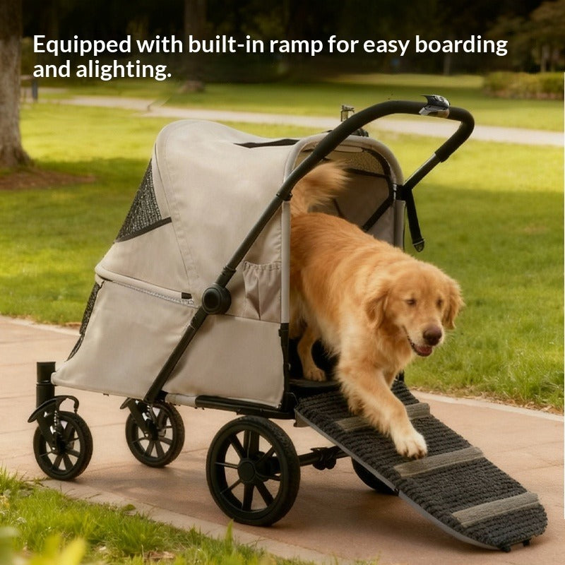 Foldable Pet Stroller with Ramp for Senior Cats & Small Dogs