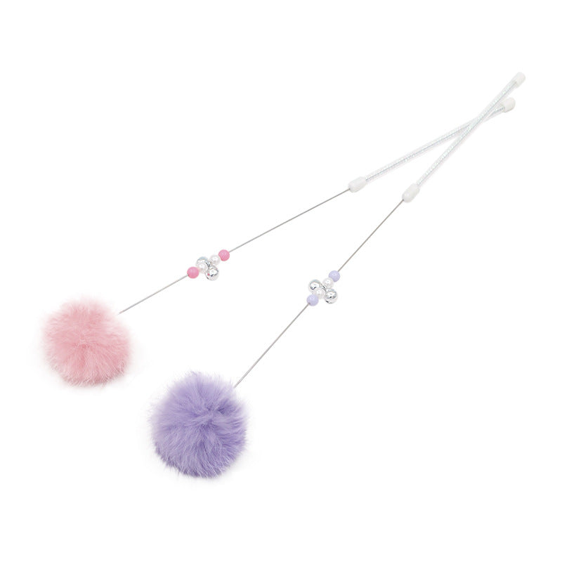 Colorful Pom Pom Cat Teaser Wand with Bell Toy