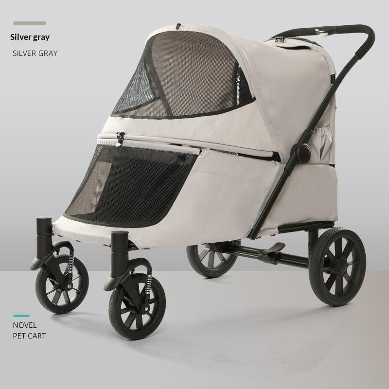 Foldable Pet Stroller with Ramp for Senior Cats & Small Dogs