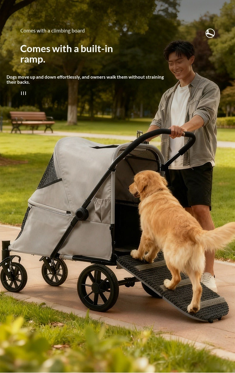 Foldable Pet Stroller with Ramp for Senior Cats & Small Dogs
