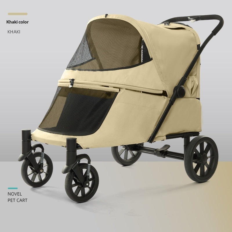 Foldable Pet Stroller with Ramp for Senior Cats & Small Dogs